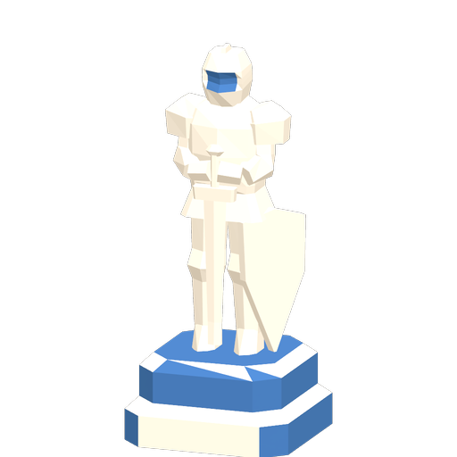 Athena tower: marble statue with a blue shield