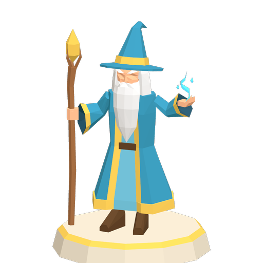 Poseidon tower: blue robed god with a staff