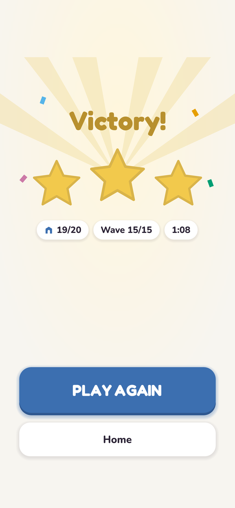 Victory screen with three gold stars
